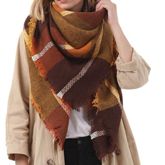 Accessories - Brown Oversized Plaid Tartan Blanket Scarf